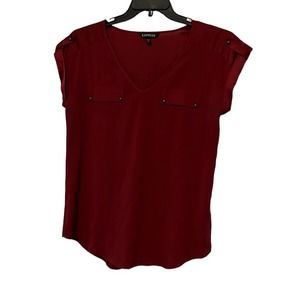 Express Burgundy M Cuffed Cap Sleeve Blouse